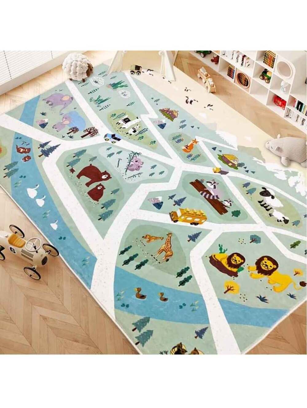 Kids Play Mat Zoo Animal Car Road Rug 5x8Ft Classroom Rug Playroom Carpet NEW